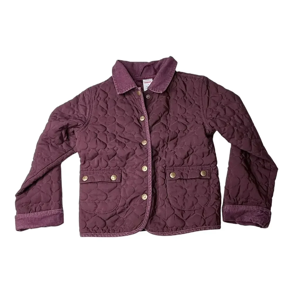Gymboree Girls Fall Jacket Quilted Corduroy Trim Small Burgundy Snap Pockets